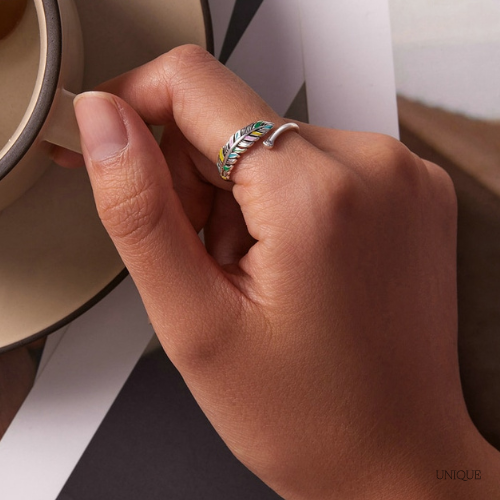 Anillo Pluma Colorida en Plata 925