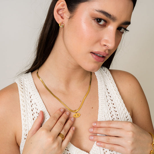 Pendientes con Piedras de Colores de Circonita Chapados en Oro de 18K